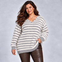 Long Length V-Neck Striped Jumper