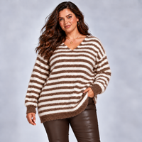 Long Length V-Neck Striped Jumper