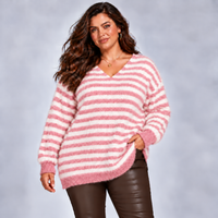 Long Length V-Neck Striped Jumper
