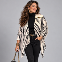 Black & White Striped Waterfall Jacket with Feature Zip Shoulders