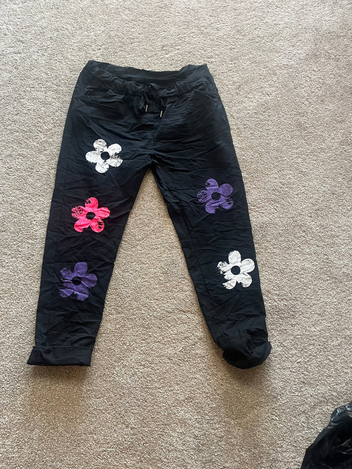 flower pattern pants orange, white, grey, stone, black, sage