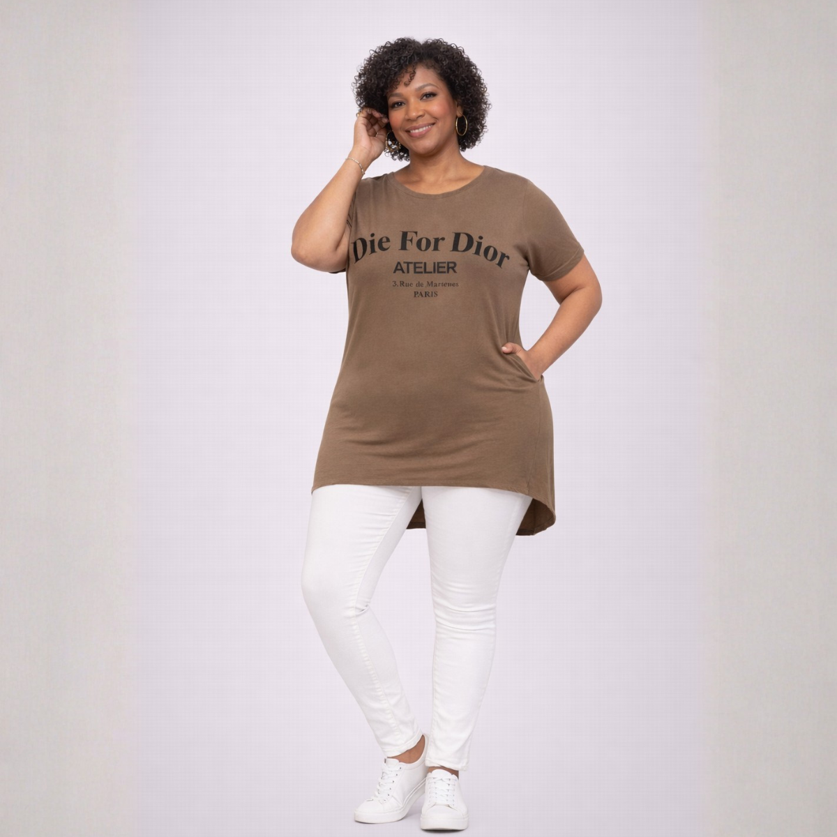 Long Dipped Hem Cap Sleeve 'Die For' Pocket T-Shirt