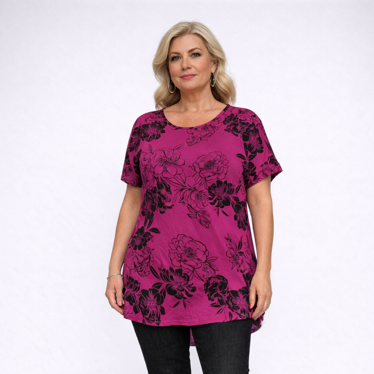 Cap Sleeve Dipped Hem T-Shirt / Top