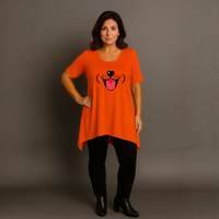 Fun Dog Face Long Length Hanky Hem Swing Top