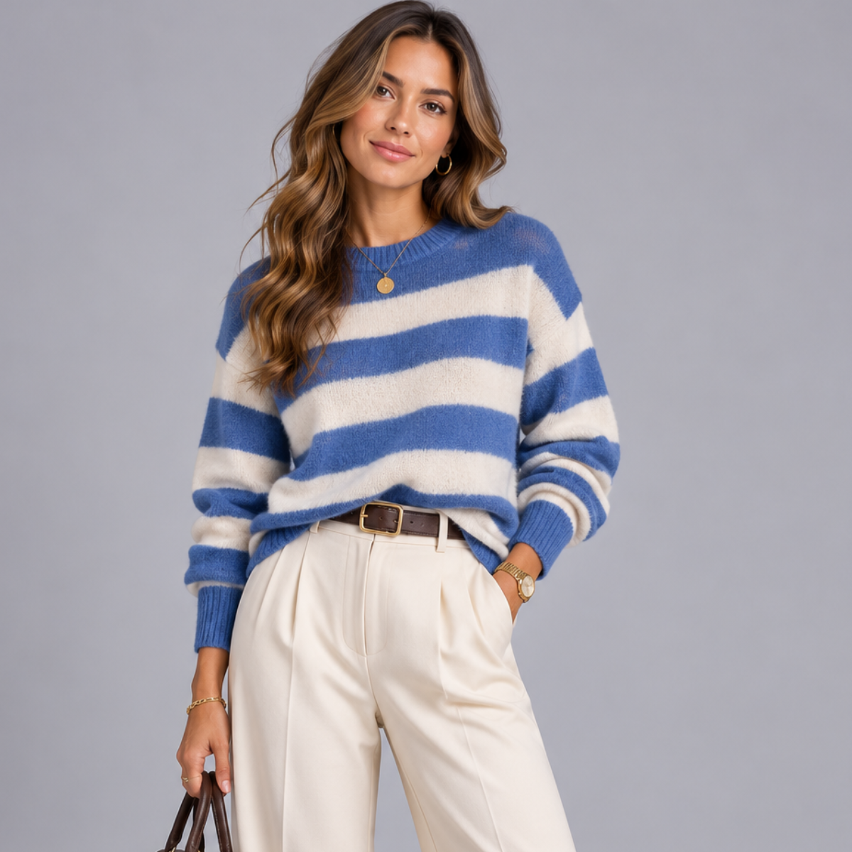 Soft Fluffy Striped Long Sleeve Jumper