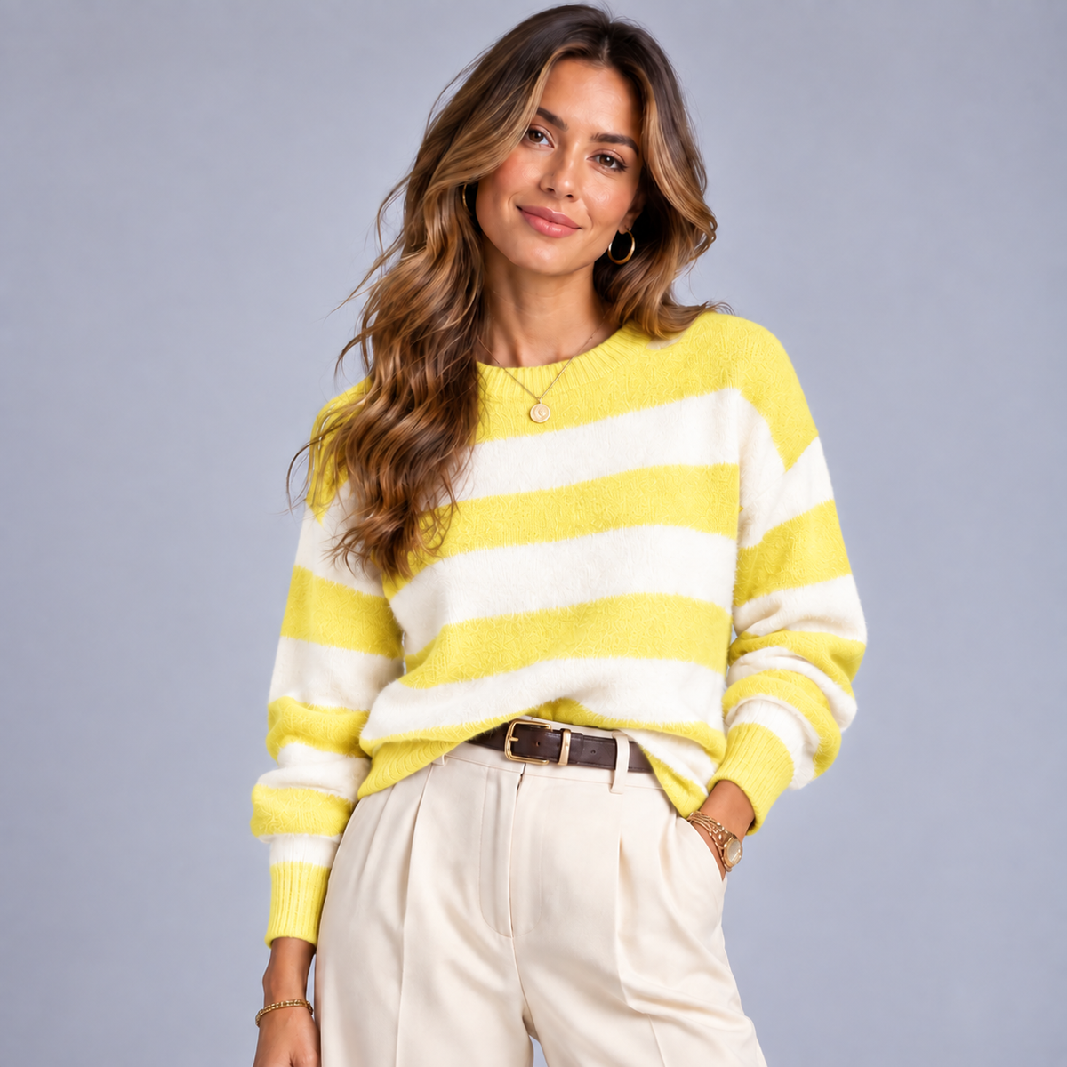 Soft Fluffy Striped Long Sleeve Jumper