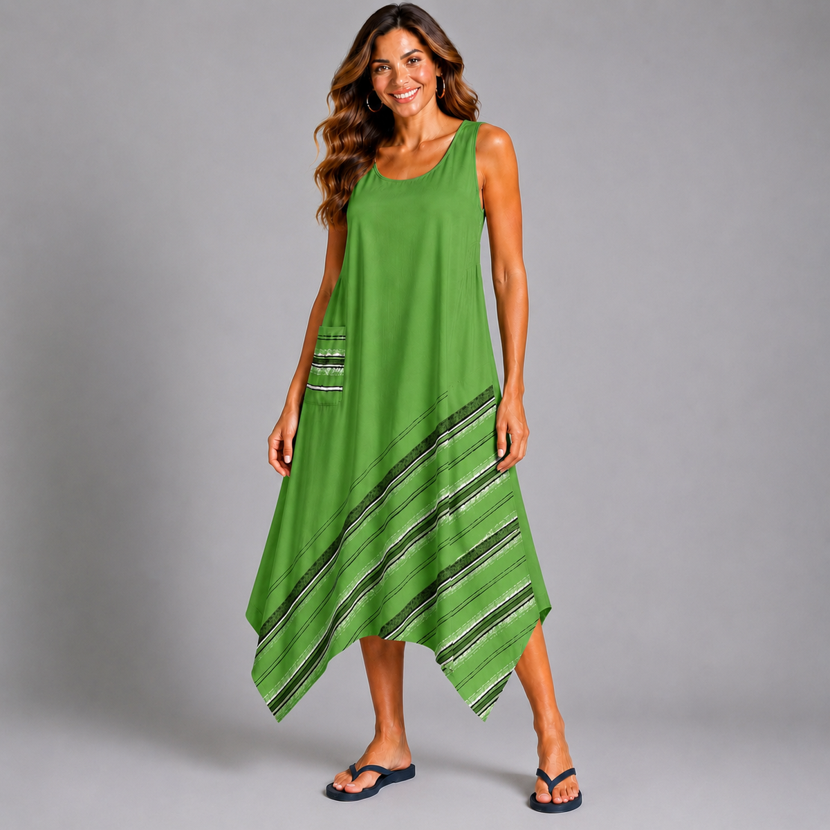 Sleeveless hanky hem pocket dress