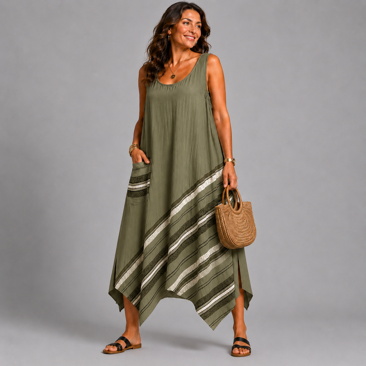 Sleeveless Hanky Hem Pocket Dress