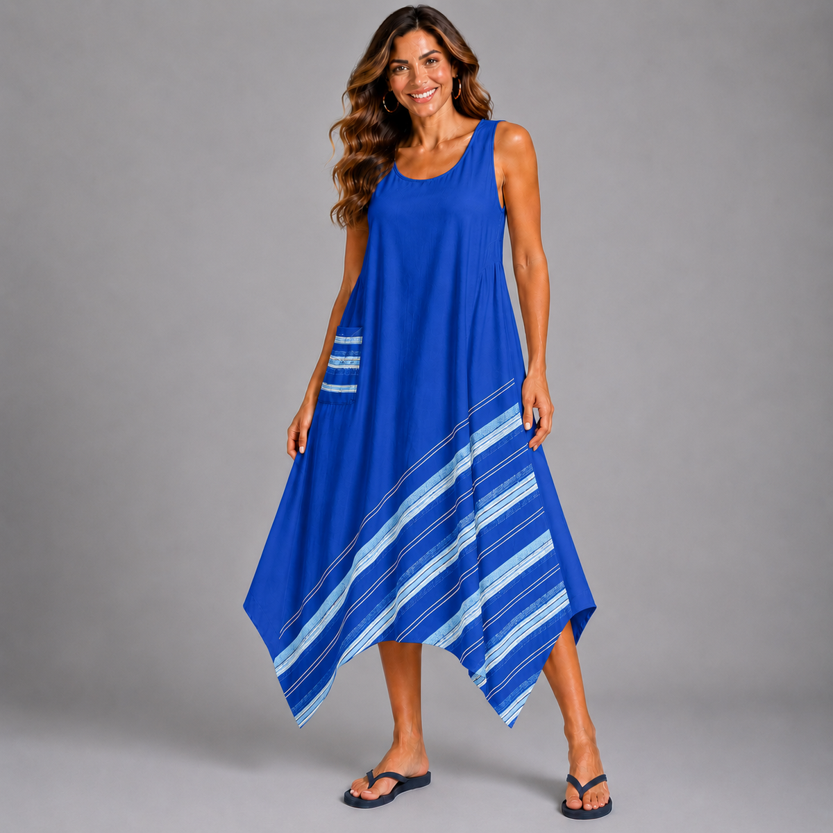 Sleeveless hanky hem pocket dress