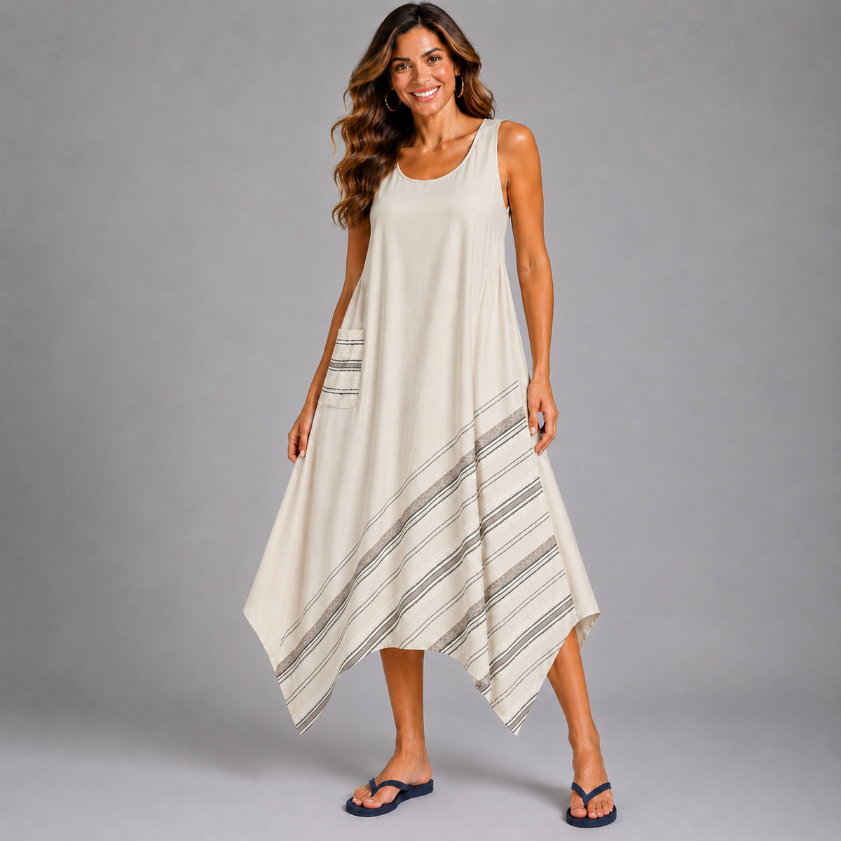 Sleeveless hanky hem pocket dress
