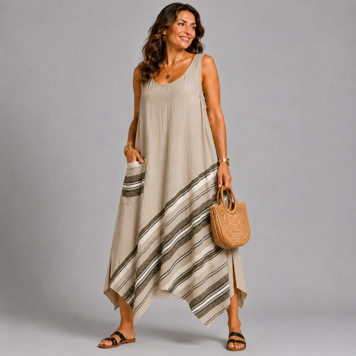 Sleeveless Hanky Hem Pocket Dress