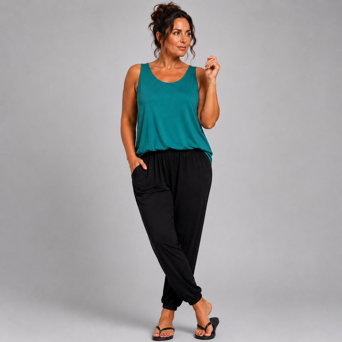 Two Colour Sleeveless Jumpsuit with Side Pockets