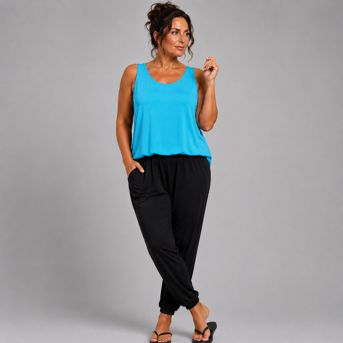 Two Colour Sleeveless Jumpsuit with Side Pockets