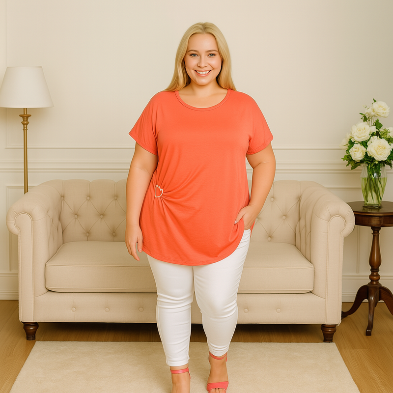 Ruched Side Heart Loose Fitting Top