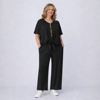 2 Piece Outfit Set with Palazzo Trousers and Tie Hem Blouse