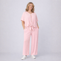 2 Piece Outfit Set with Palazzo Trousers and Tie Hem Blouse