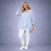 Scoop Hem Soft Fluffy V Neck Long Jumper