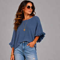 Super Soft Round Neck Batwing Frilled Sleeve Jumper