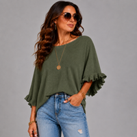 Super Soft Round Neck Batwing Frilled Sleeve Jumper