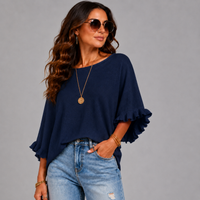 Super Soft Round Neck Batwing Frilled Sleeve Jumper