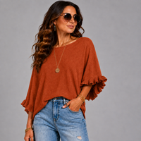 Super Soft Round Neck Batwing Frilled Sleeve Jumper