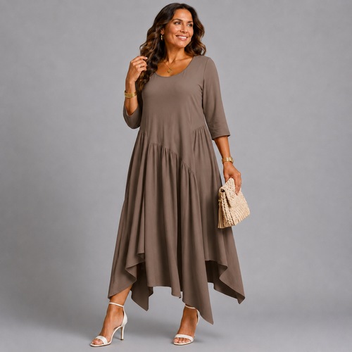 Hanky Hem 3/4 Sleeve Maxi Dress