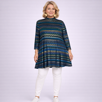 Blue Gold Aztec Turtle Neck Swing Top