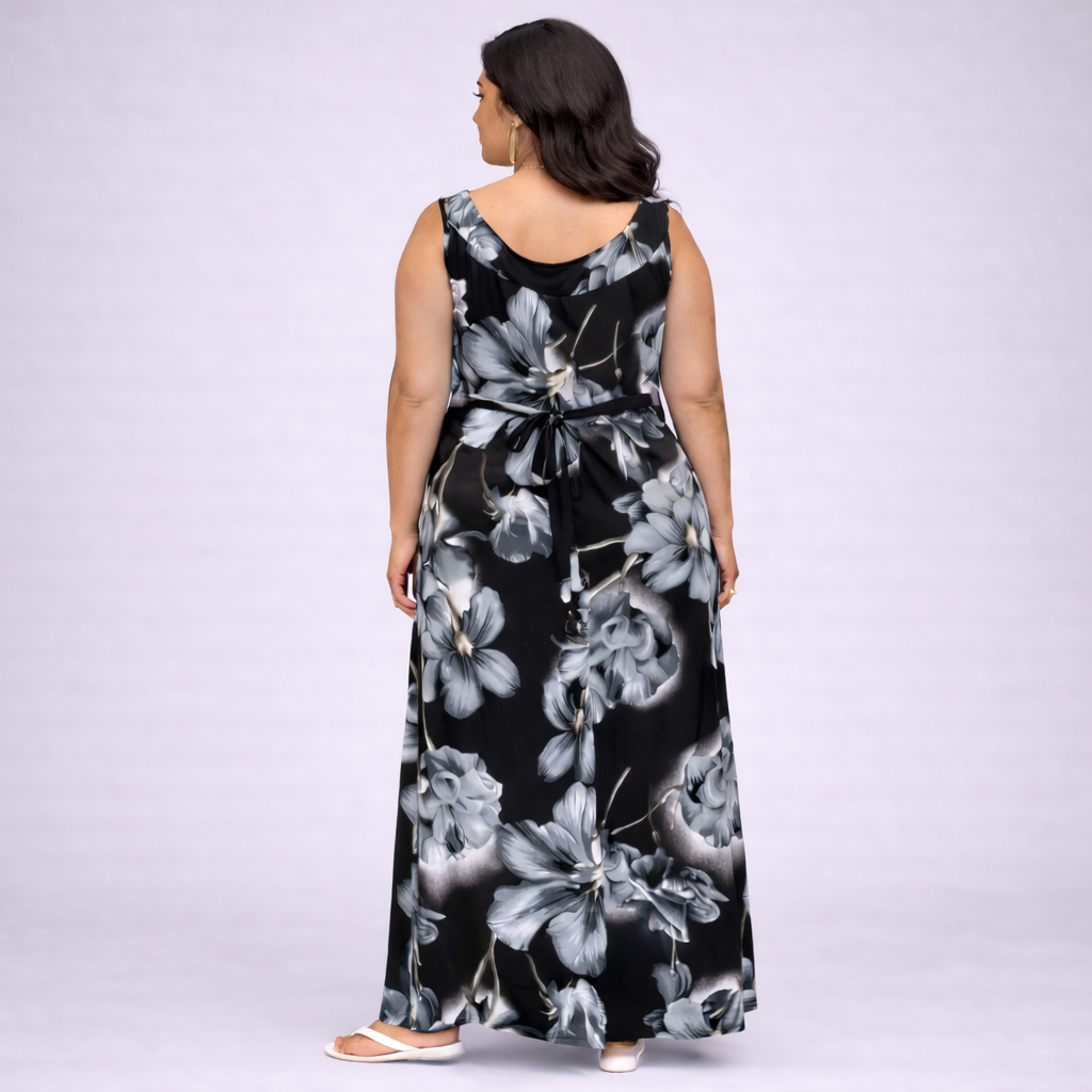 Sleeveless Smock Neck Long Length Maxi Dress