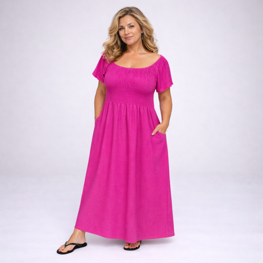 Smocked-Top Summer Dress with Pockets