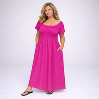 Smocked-Top Summer Dress with Pockets