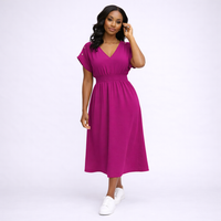 V Neck Elastic Waist Pocket Maxi Dress