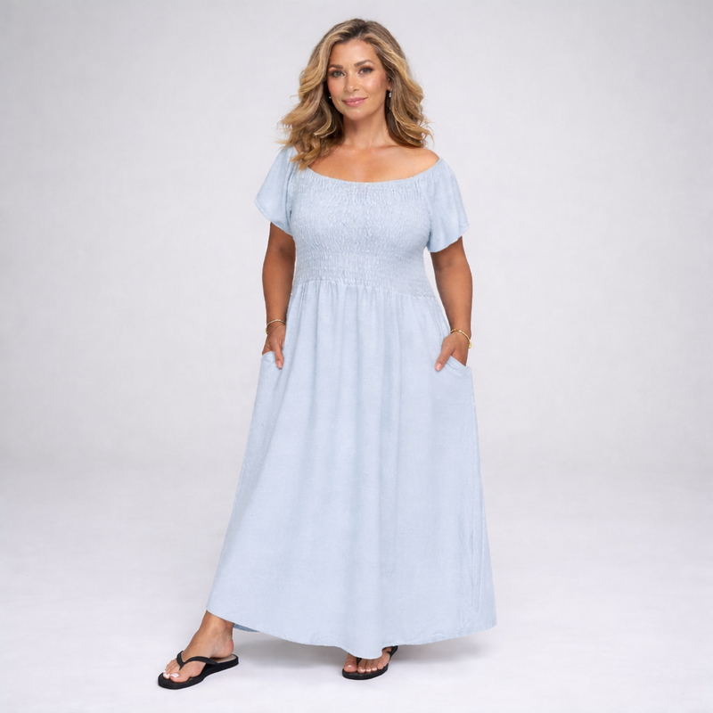Smocked-Top Summer Dress with Pockets