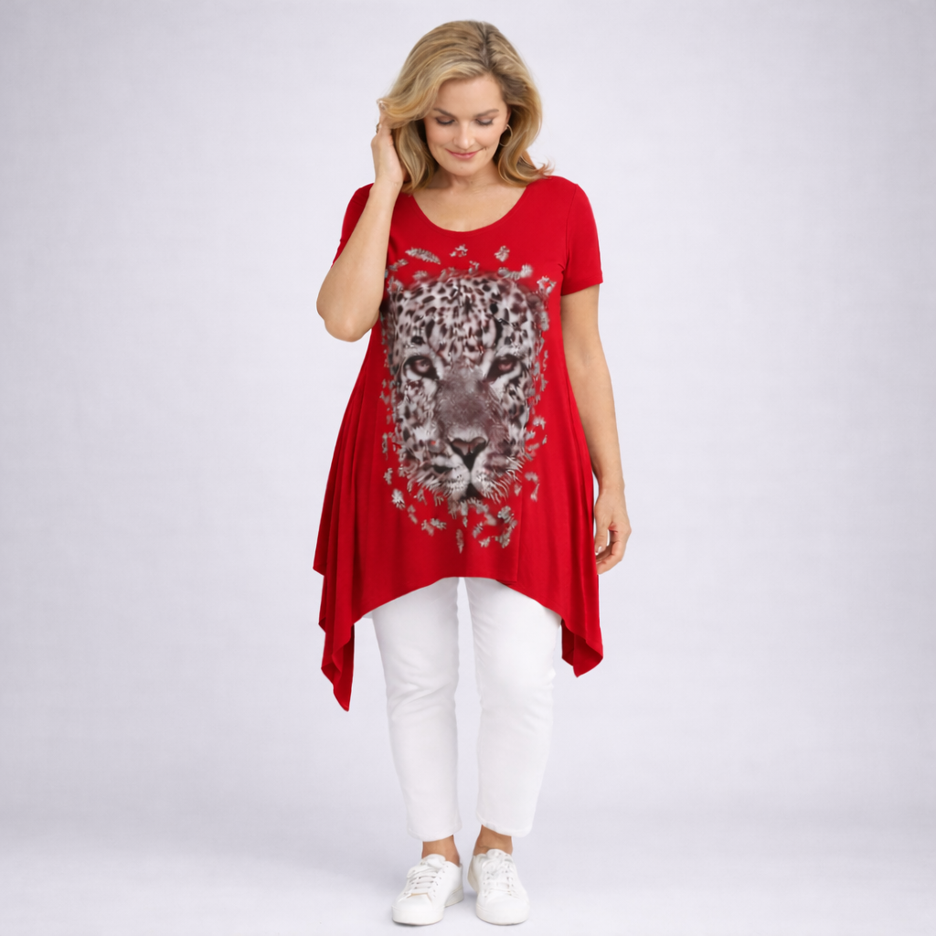 Hanky Hem Long Length Leopard Print Top