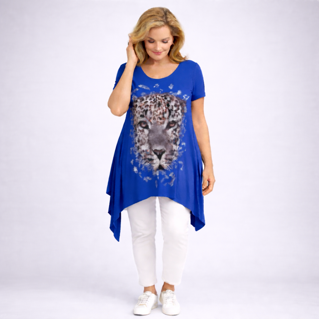 Hanky Hem Long Length Leopard Print Top