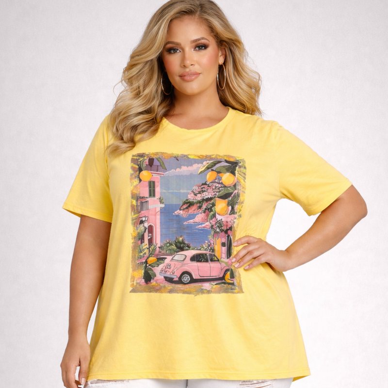 Oversized T-shirt with Coastal Scene