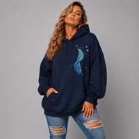 Cotton Hoodie Blue Feather Graphic