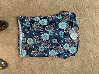 navy blue pink/blue flower pocket tops