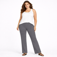 High Rise Elastic Waist Stretchy Ribbed Bootleg Trousers