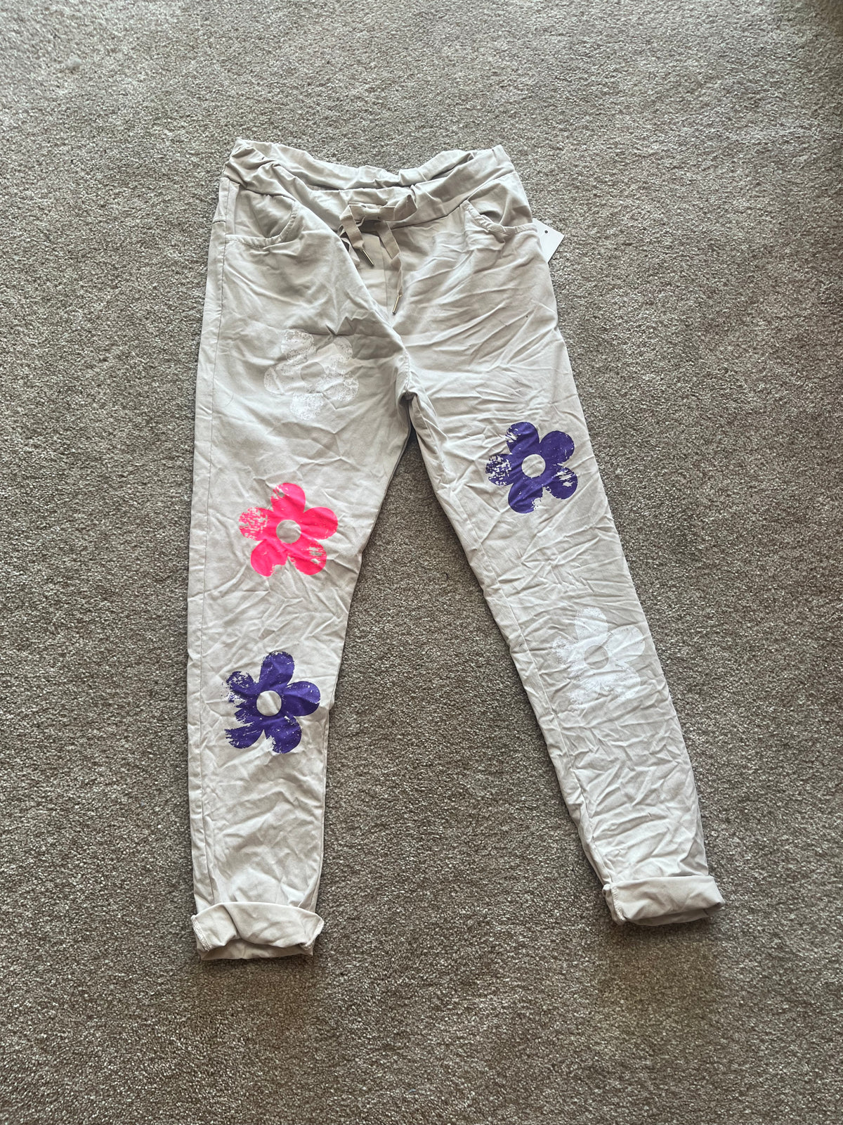 flower pattern pants orange, white, grey, stone, black, sage