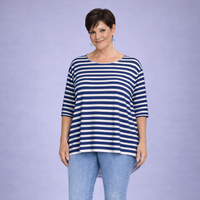 Fine Knitted Striped Top with Dipped Hem