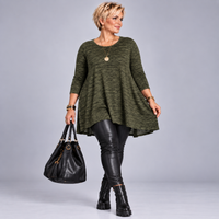 Plus‑Size Fleck Effect 3/4 Sleeve Swing Top