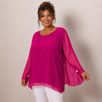 CHIFFON LINED BLOUSE WITH FLUTED SLEEVES