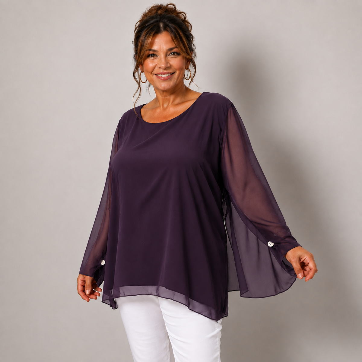 Chiffon Lined Blouse with Fluted Sleeves
