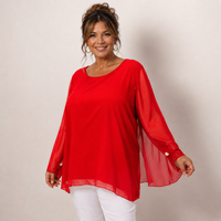 CHIFFON LINED BLOUSE WITH FLUTED SLEEVES
