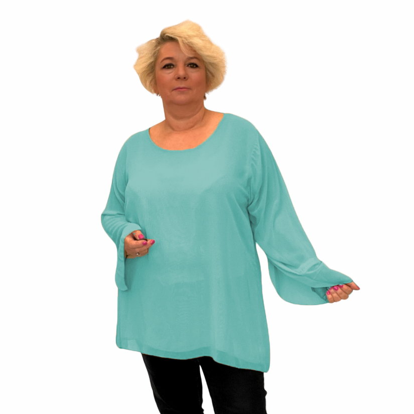 CHIFFON LINED BLOUSE WITH FLUTED SLEEVES