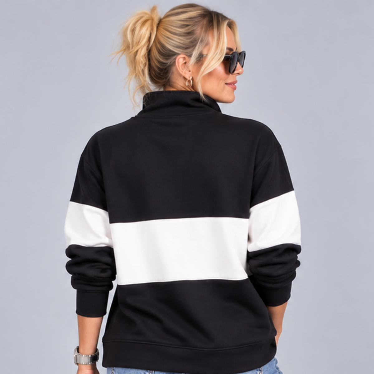 Navy White Heavy Cotton 1/4 Zip Top