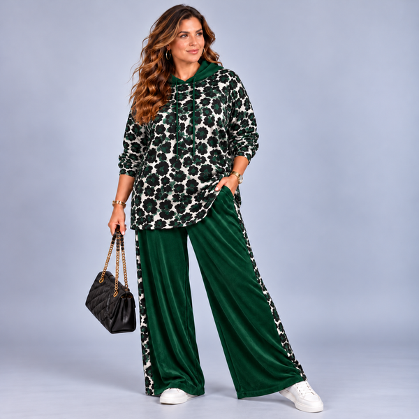 Leopard Velour Tracksuit Set with Hood
