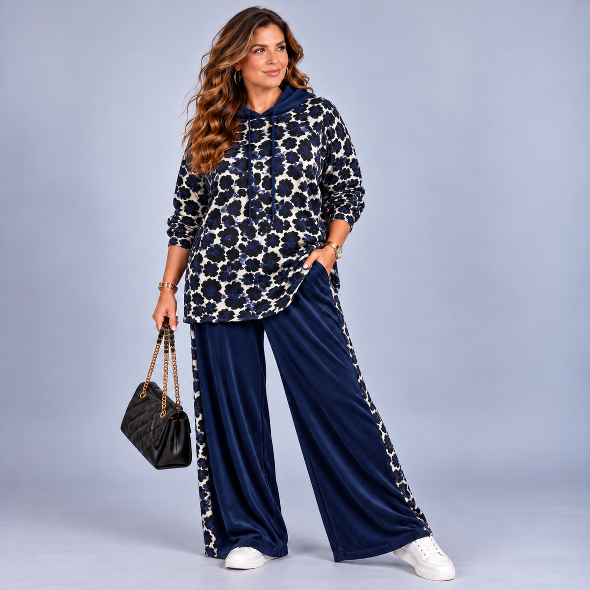 Leopard Velour Tracksuit Set with Hood