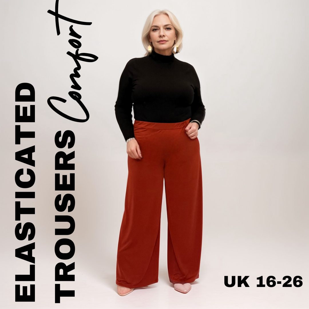 ROCKTHOSECURVES PLAIN ELASTICATED WAIST WIDE LEG PALAZZO TROUSERS