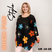 ROCKTHOSECURVES LARGE FLOWER HANKY HEM LONG SLEEVE TOP